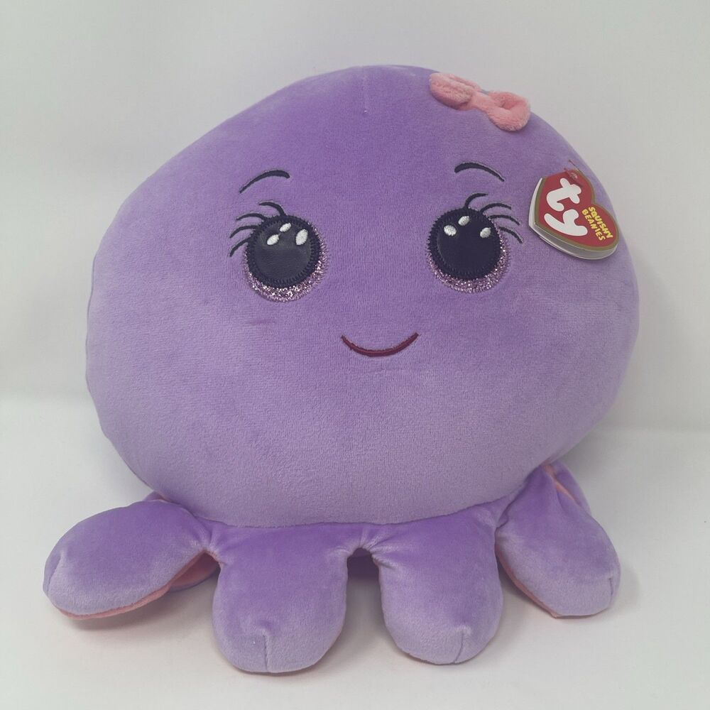 10" Ty Squishy Beanie OCTAVIA The Octopus Plush Purple Pink Stuffed Animal NWT